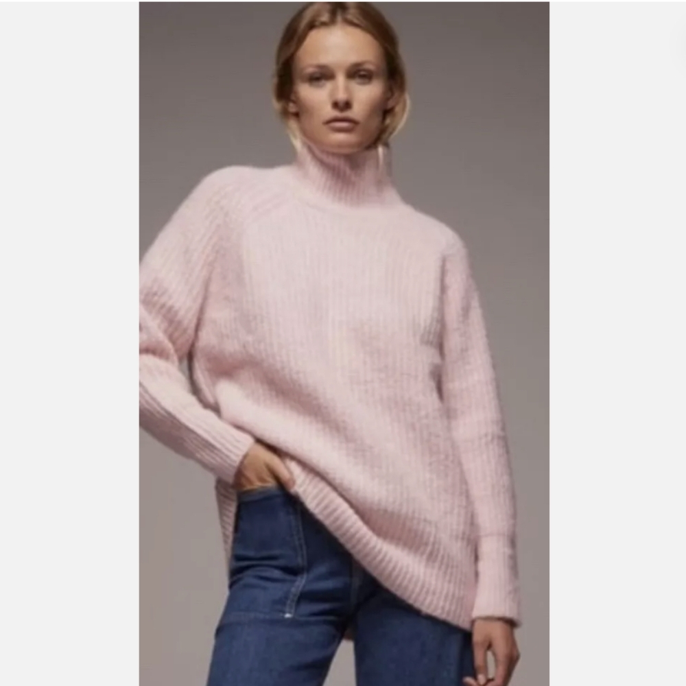 Zara Oversized Pink Turtleneck Knit Sweater Small